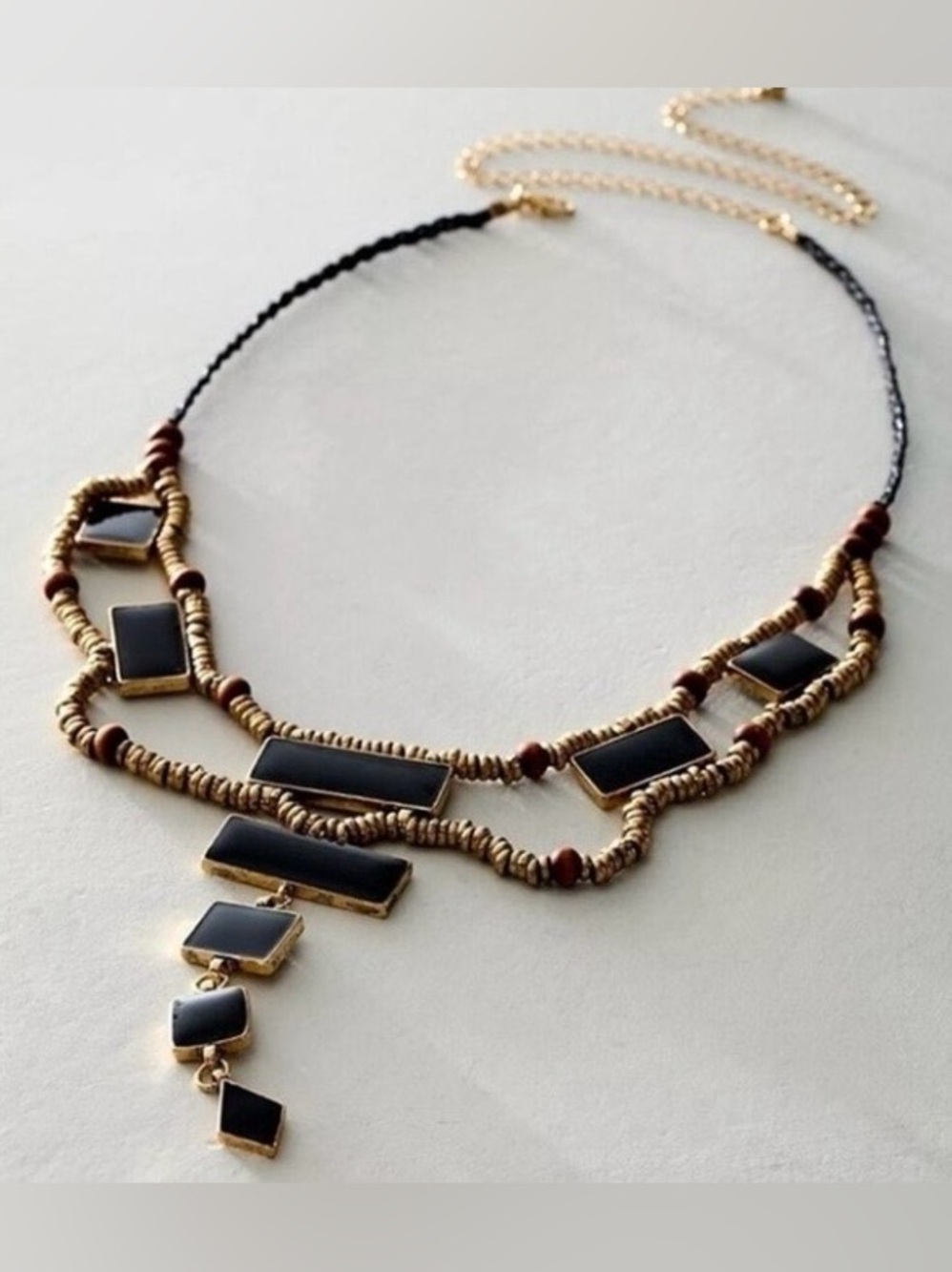 NWT Free People Lately Layered Statement Necklace Black Gold Boho Choker Bib